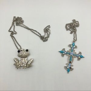 Bundle of necklaces - frog and cross